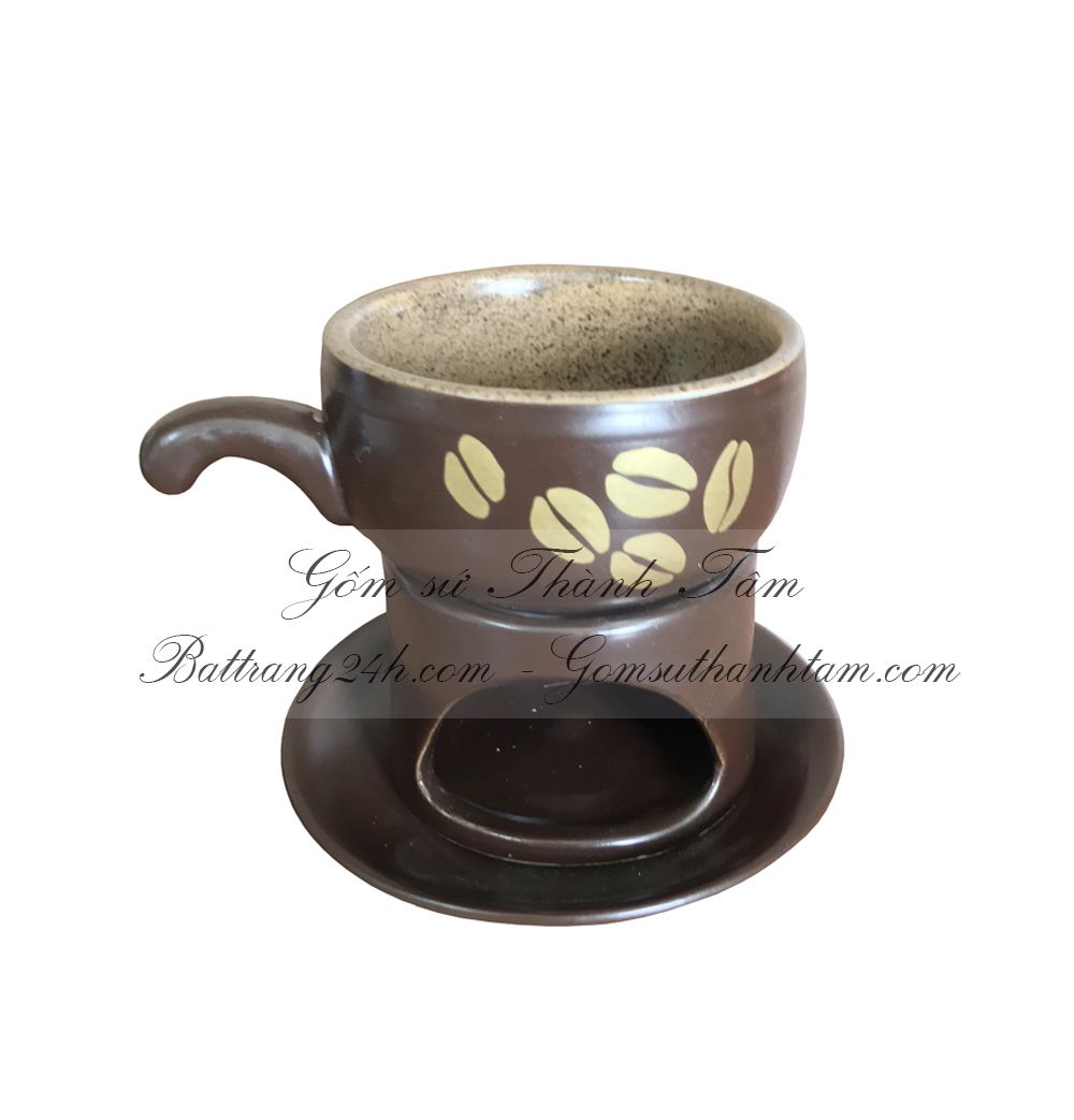Phin pha cafe bằng gốm sứ Bát Tràng màu men nâu gốm đẹp giá rẻ cao cấp, phin cafe màu nâu gốm